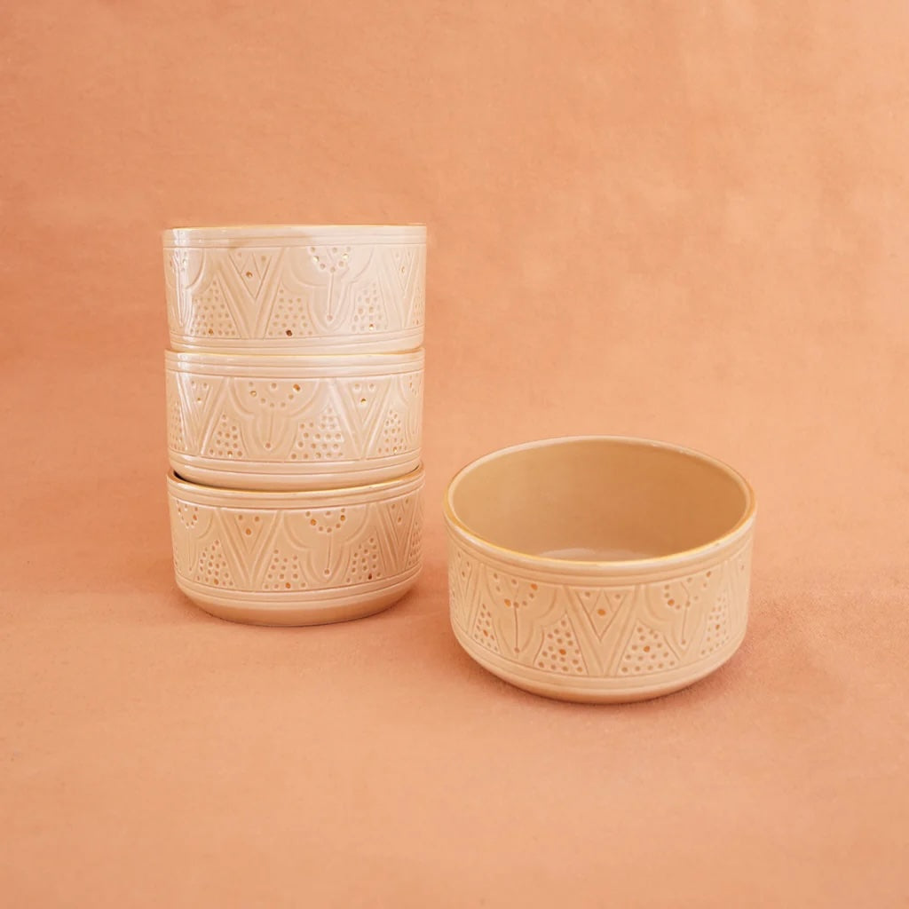 Handmade Moroccan Ceramic Bowl – Embossed Design and Gold Rim