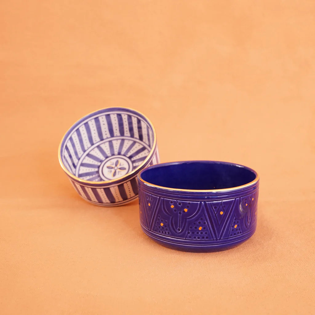 Engraved Artistry Straight Blue Color Bowl Moroccan Design