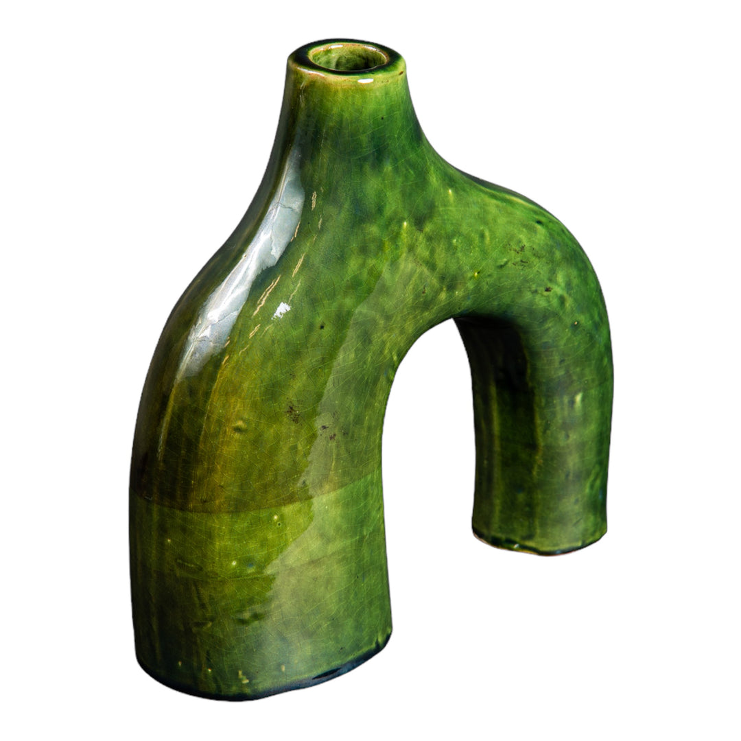 Shiny Green Sculptural Ceramic Vase