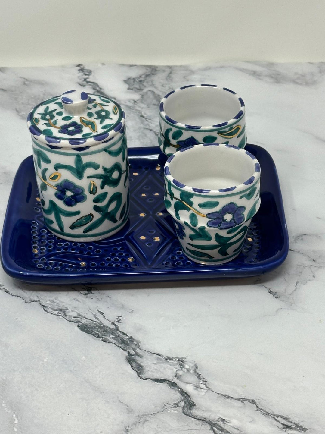 Handmade Ceramic Coffee Set – Tray, Two Cups & Canister