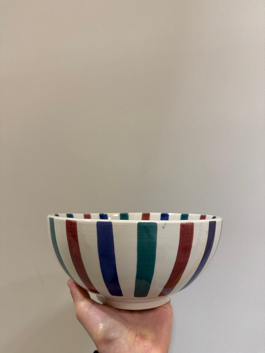 Hand Painted Striped Ceramic Serving Bowl – Large Salad, Pasta & Fruit Bowl – Colorful Decorative Tableware