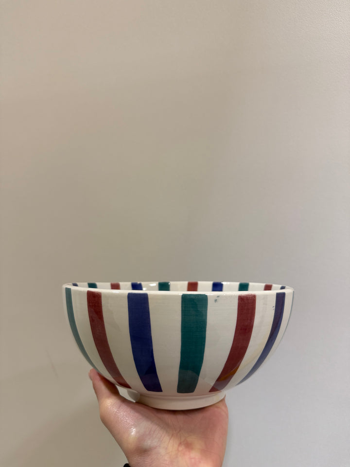 Hand Painted Striped Ceramic Serving Bowl – Large Salad, Pasta & Fruit Bowl – Colorful Decorative Tableware