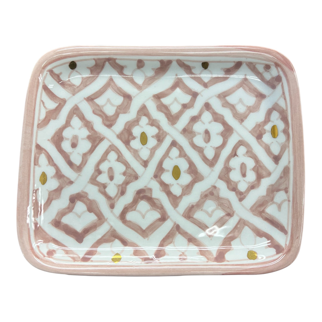 Handmade Moroccan Ceramic Small Tray - Pink Pattern, Unique Serveware, Moroccan Tableware, Moroccan Ceramic Small Tray with Pink Pattern, Unique Serving Dish, Artistic Ceramic Tableware