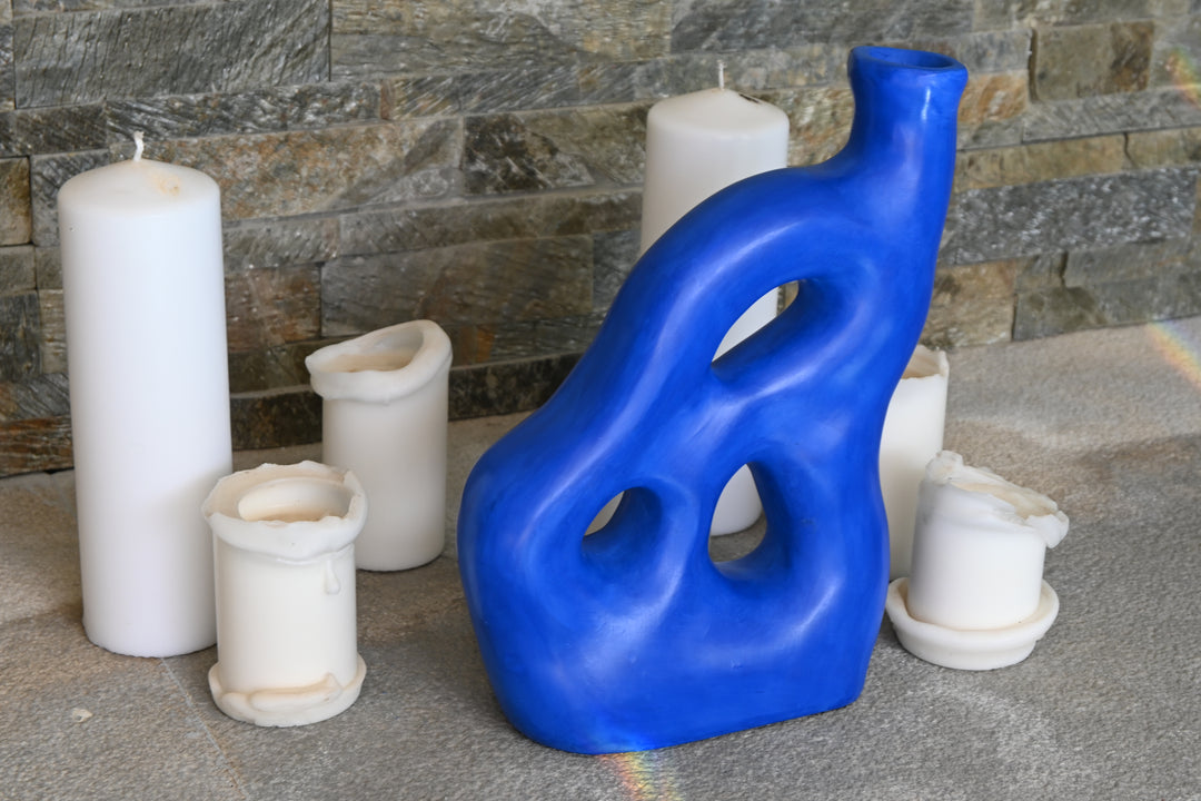 Bold Abstract Ceramic Sculpture – Blue or Re