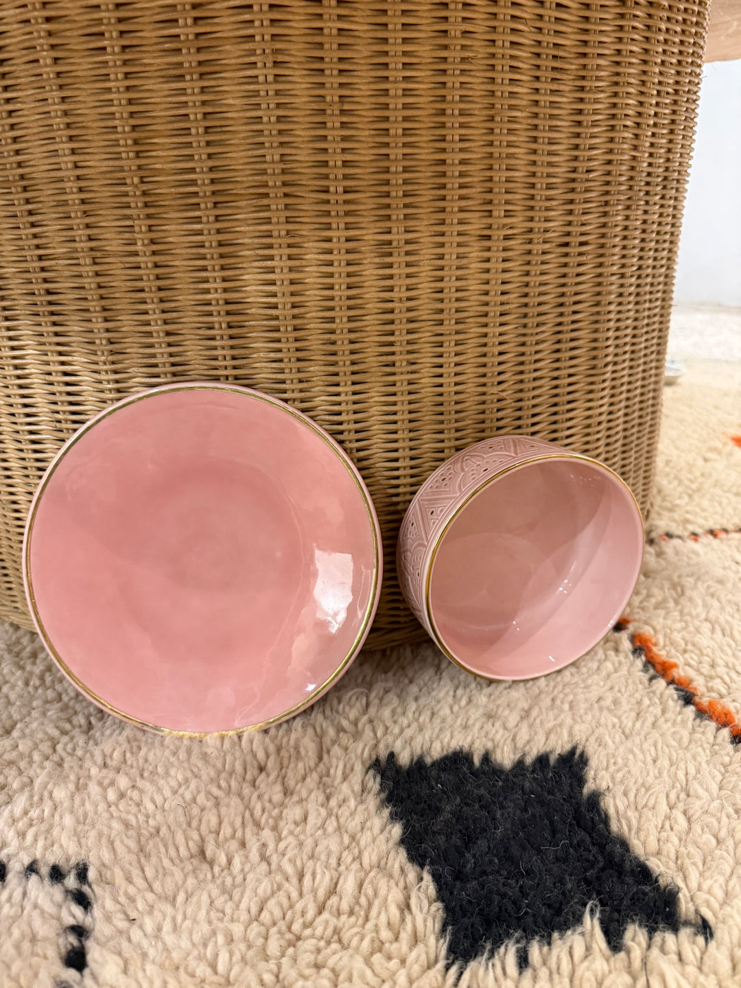Handmade Pink Moroccan Ceramic Dinner Plate – Gold Rim Detailing