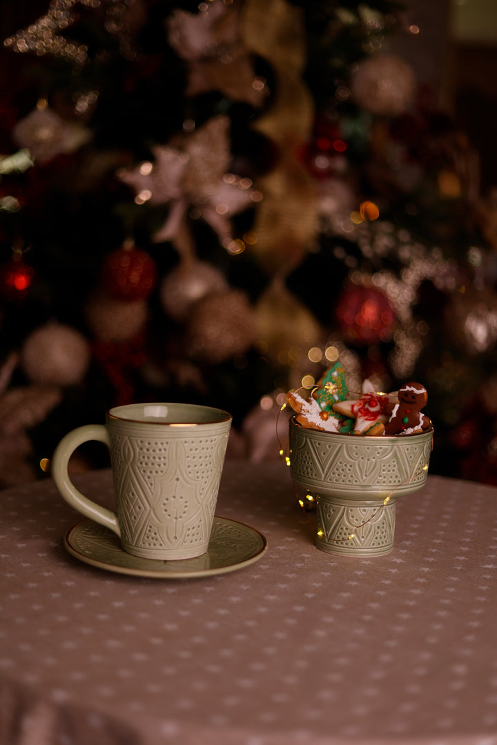Handmade Moroccan Ceramic Mug – Embossed Coffee Mug with Gold Rim