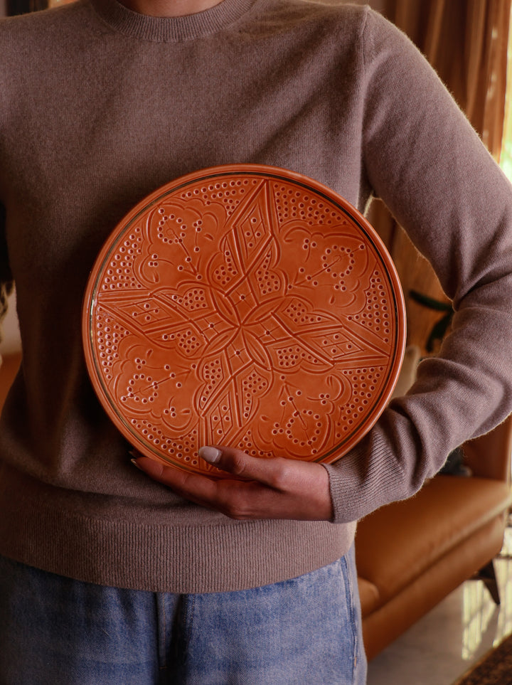 Moroccan Ceramic Dinner Plate Set— Orange