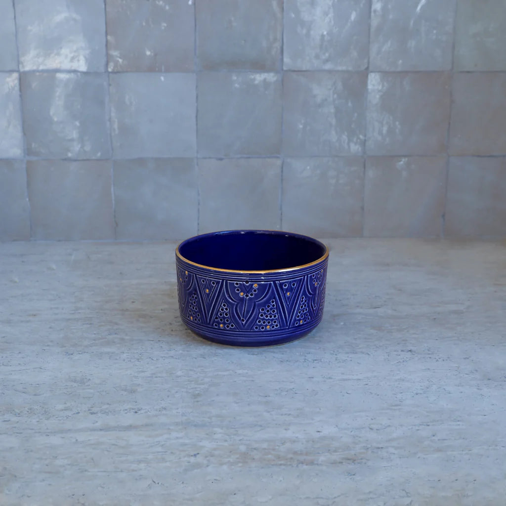 Engraved Artistry Straight Blue Color Bowl Moroccan Design