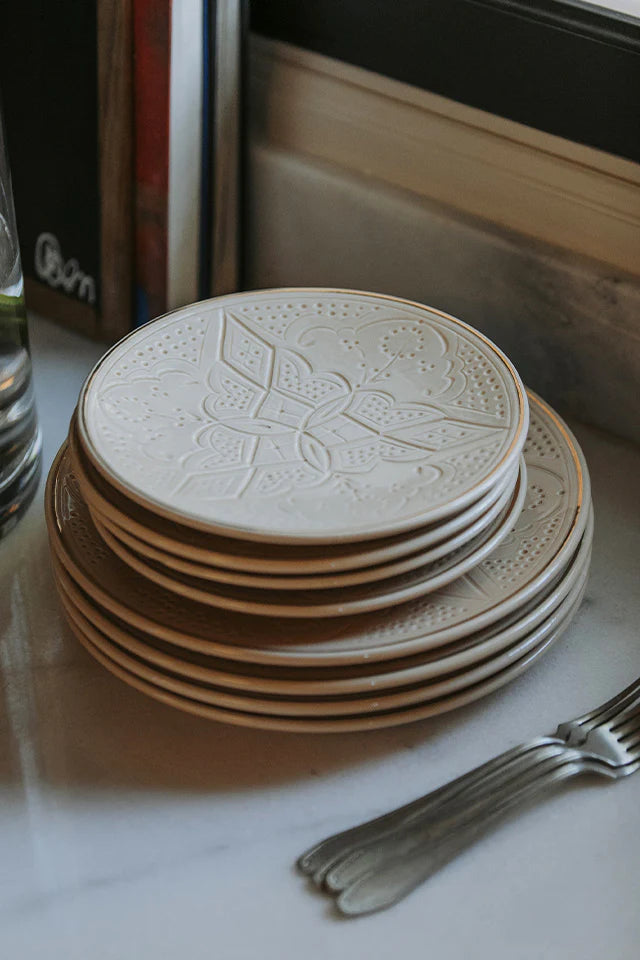 Handcrafted Beige Ceramic Dinner Plate