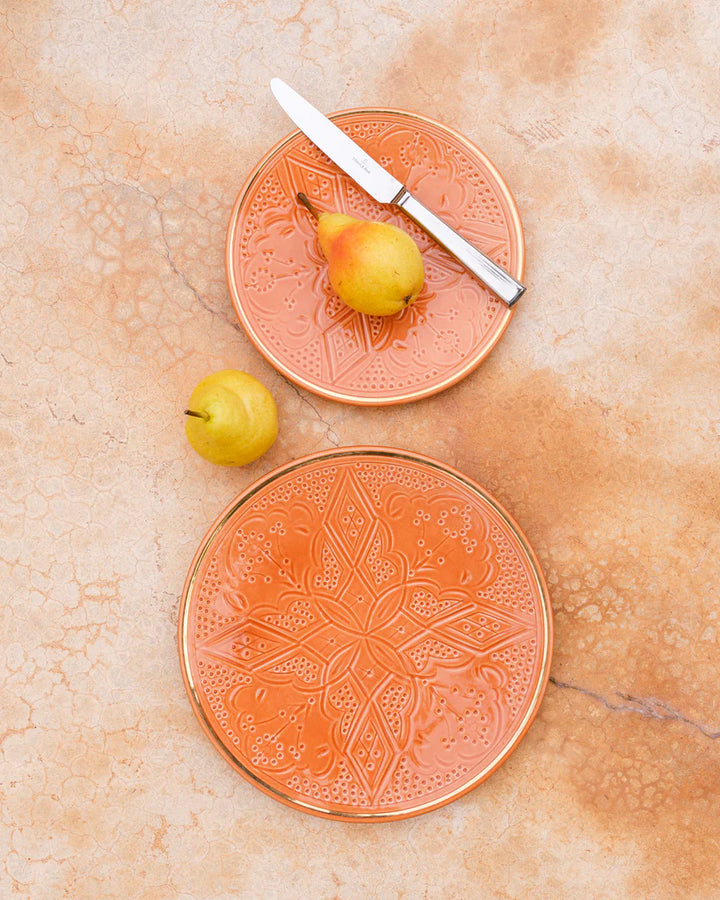 Handcrafted Moroccan Dinner Plate with Gold Rim in Terracotta