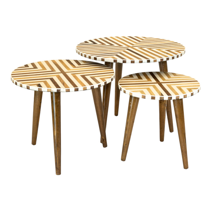 Handmade Moroccan Nesting Tables Set - Modern Wooden and Bone Inlay Accent Furniture