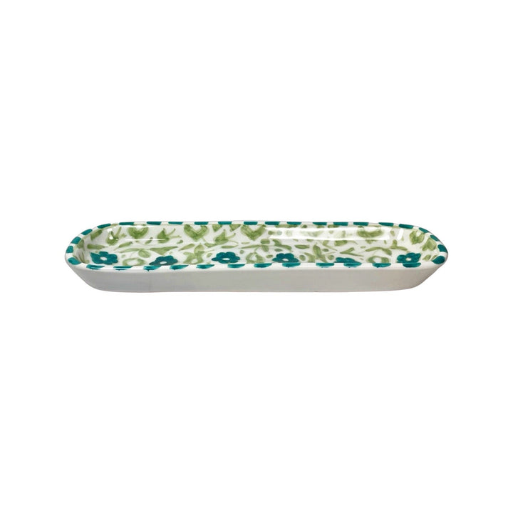 Handmade Ceramic Rectangular Tray Floral Pattern