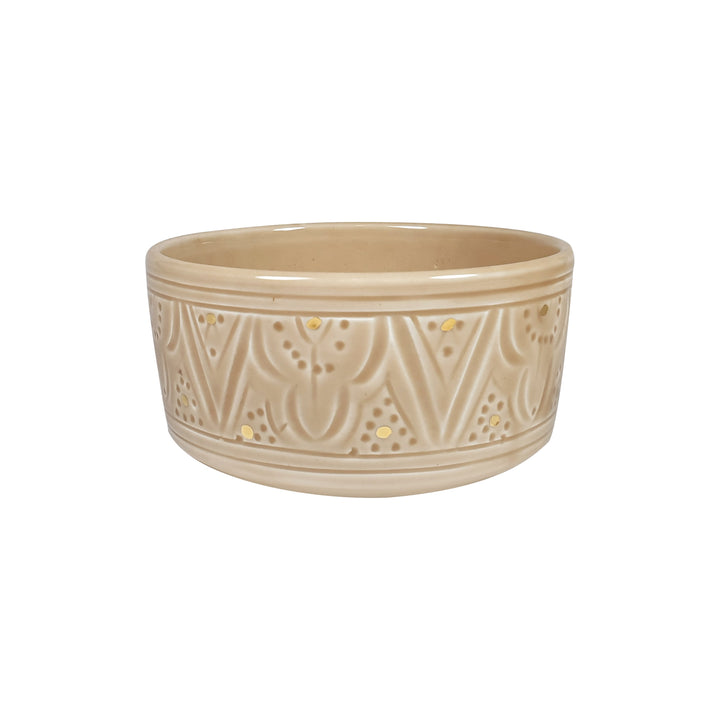 Handmade Moroccan Ceramic Bowl – Embossed Design and Gold Rim