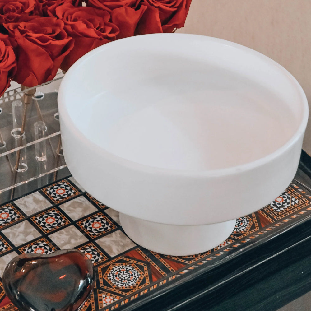 White Ceramic Footed Bowl, Modern Decorative Bowl, High-Quality Glazed Ceramic Bowl