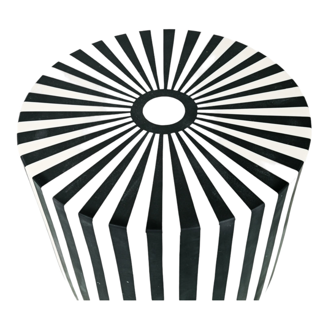 Bold Black & White Striped Ceramic Table – Modern Accent Piece