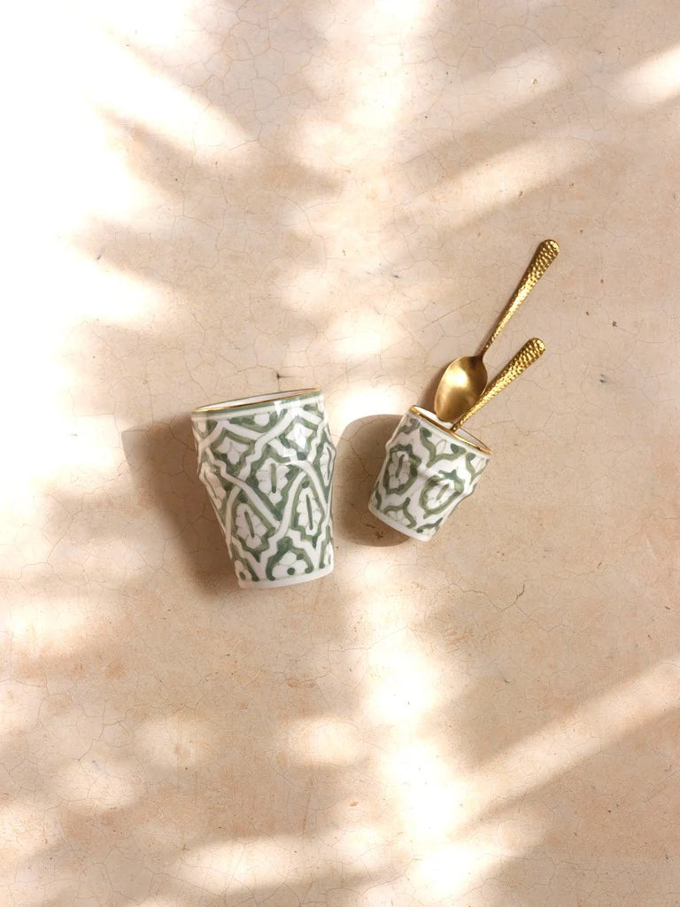 Fassia Handpainted Green & White Ceramic Cup | Tumbler