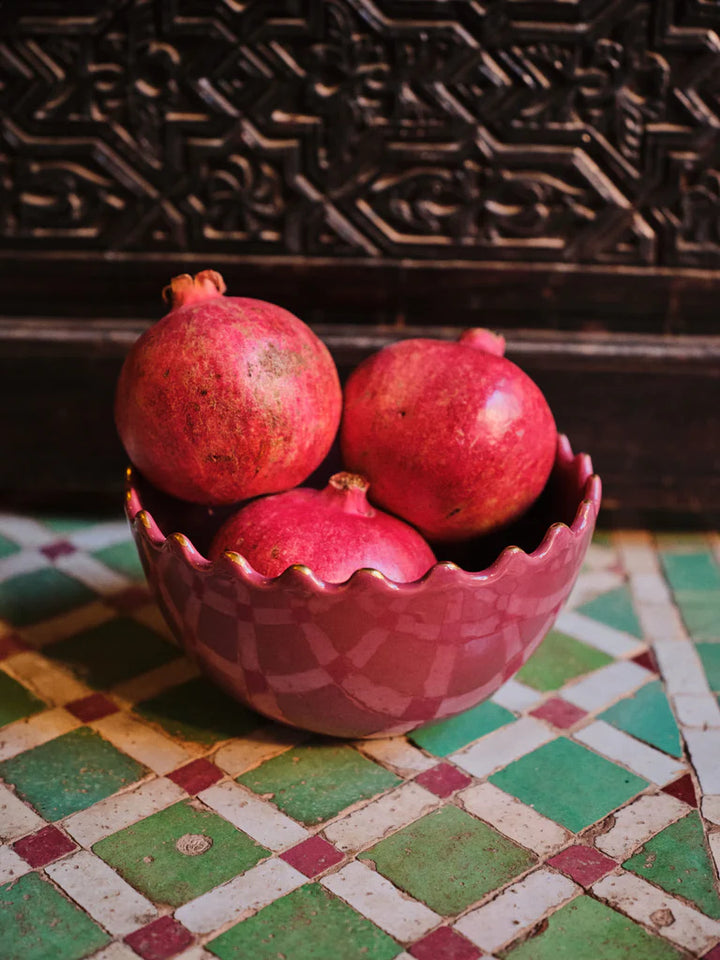 Scallop-Edge Small Bowl – Handcrafted Moroccan ceramic bowl in Burgundy with scalloped edges