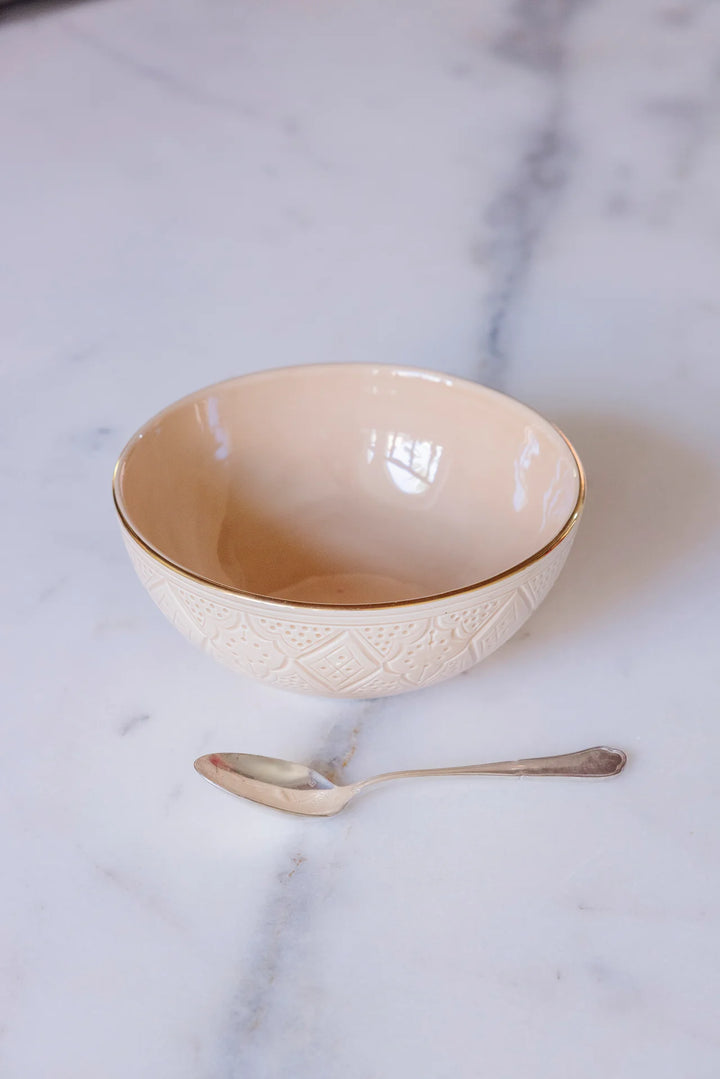 Moroccan Handmade Round Ceramic Serving Bowl – Green & Beige