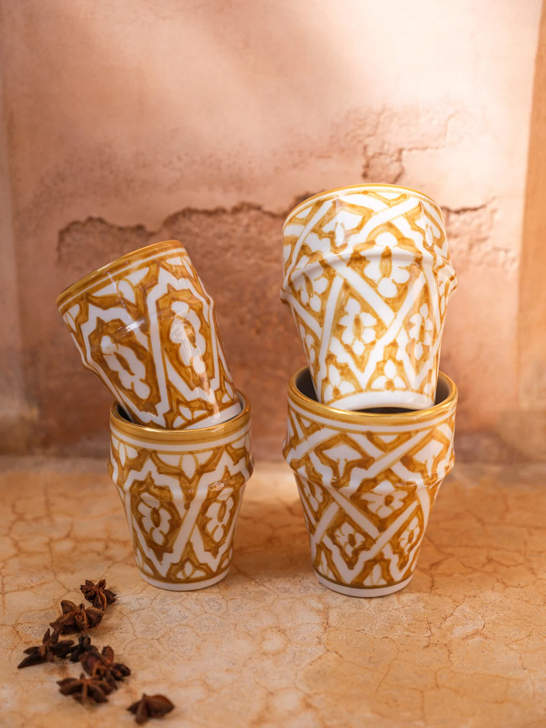Moroccan Ceramic Tumbler – Hand-Painted with Gold Rim