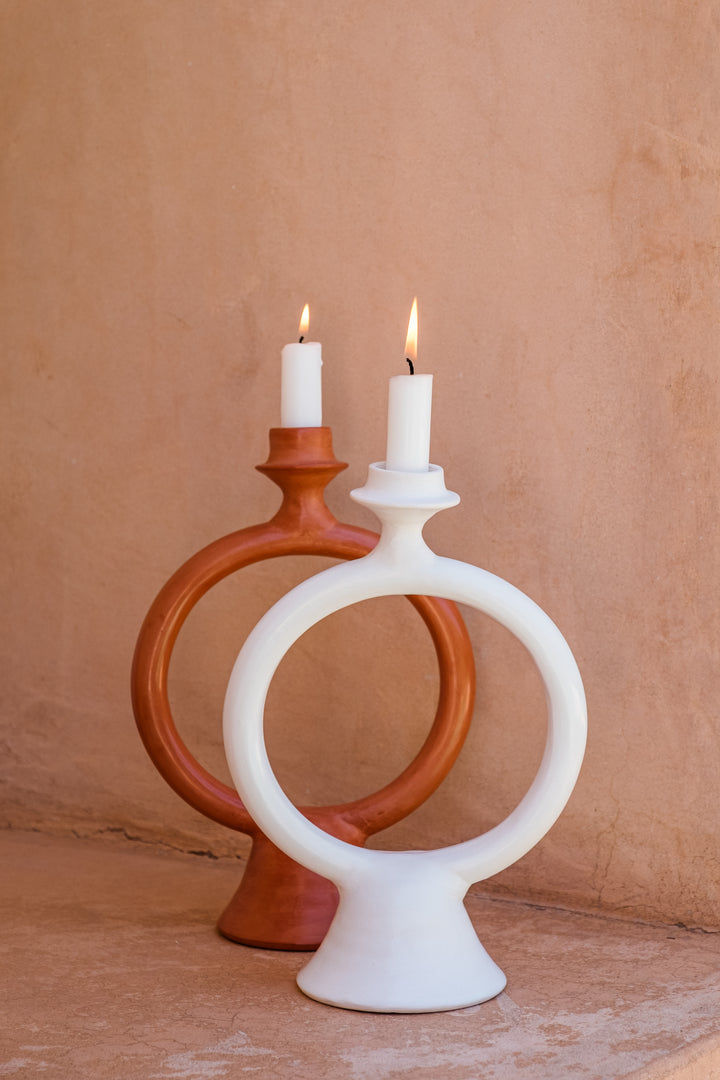 Handmade Moroccan Ring Shaped - Tadelakt White Candle Holder