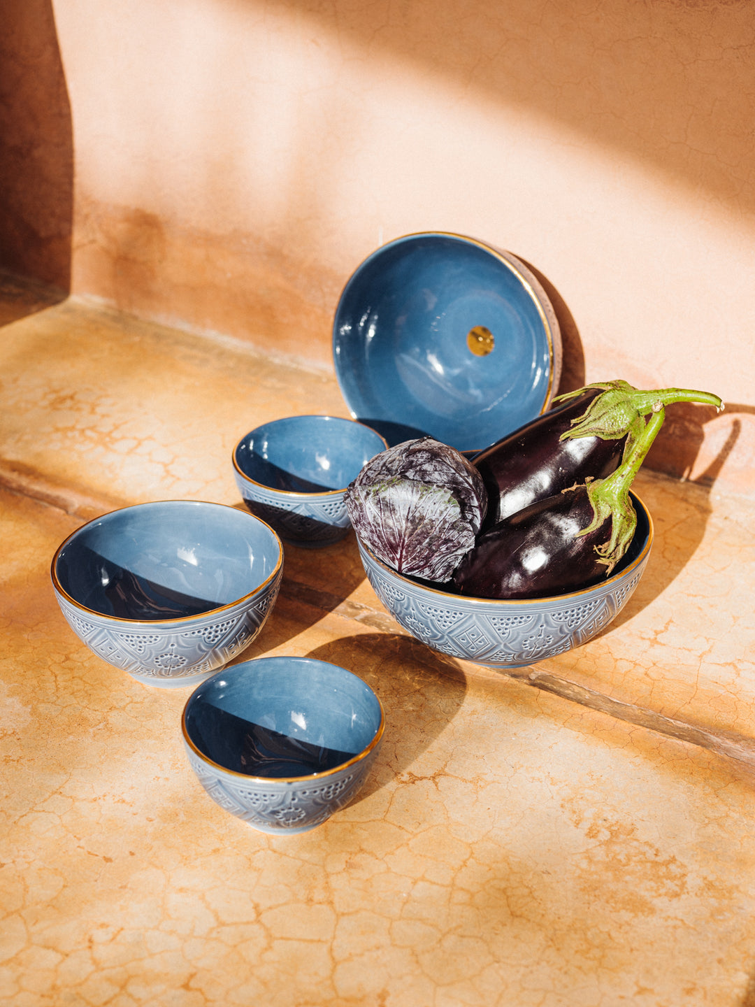 Handcrafted Blue Moroccan Ceramic Soup Bowl with Gold Rim Accents