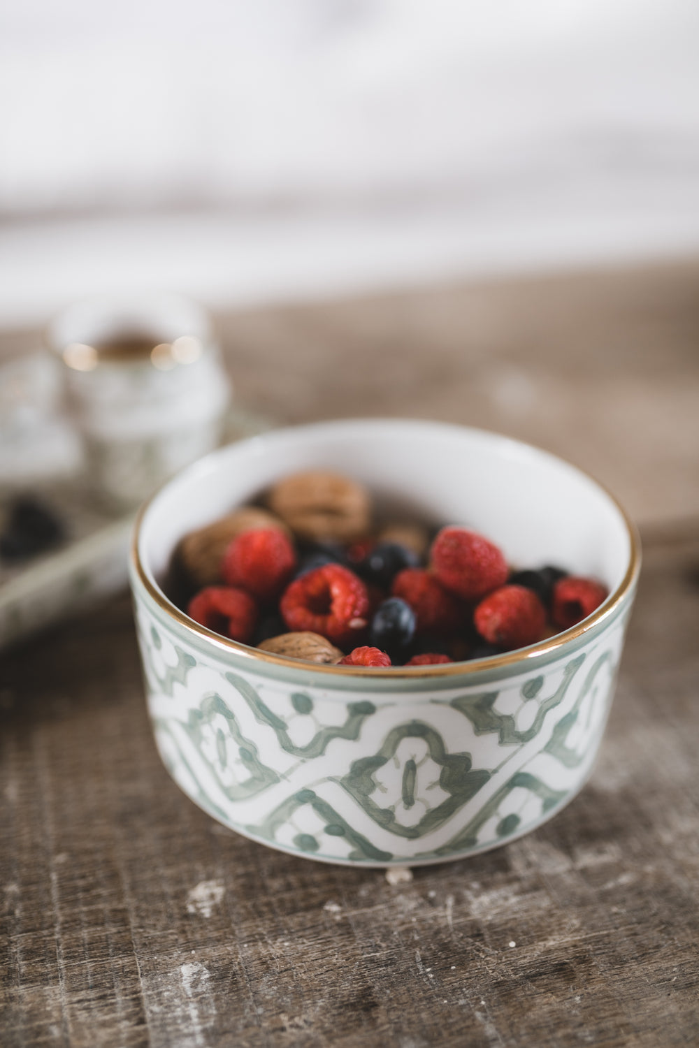 Moroccan Ceramic Small Bowl with Green Pattern, Unique Serving Dish, Artistic Ceramic Tableware