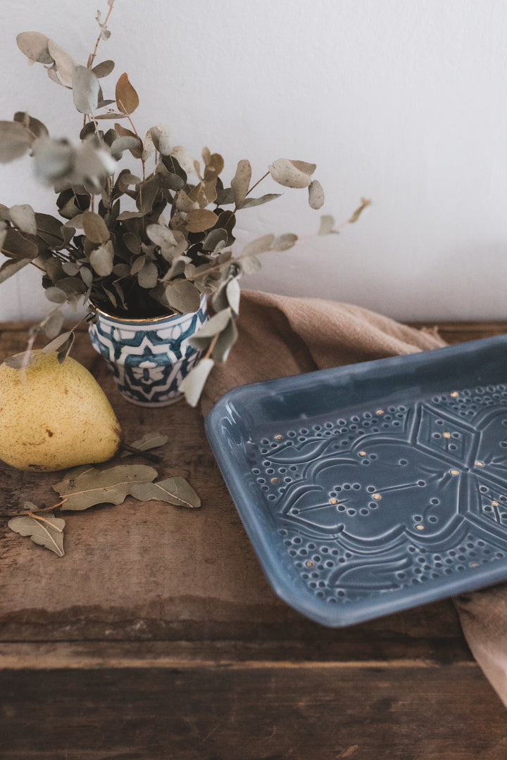 Moroccan Ceramic Tray – Handmade Engraved Serving Tray