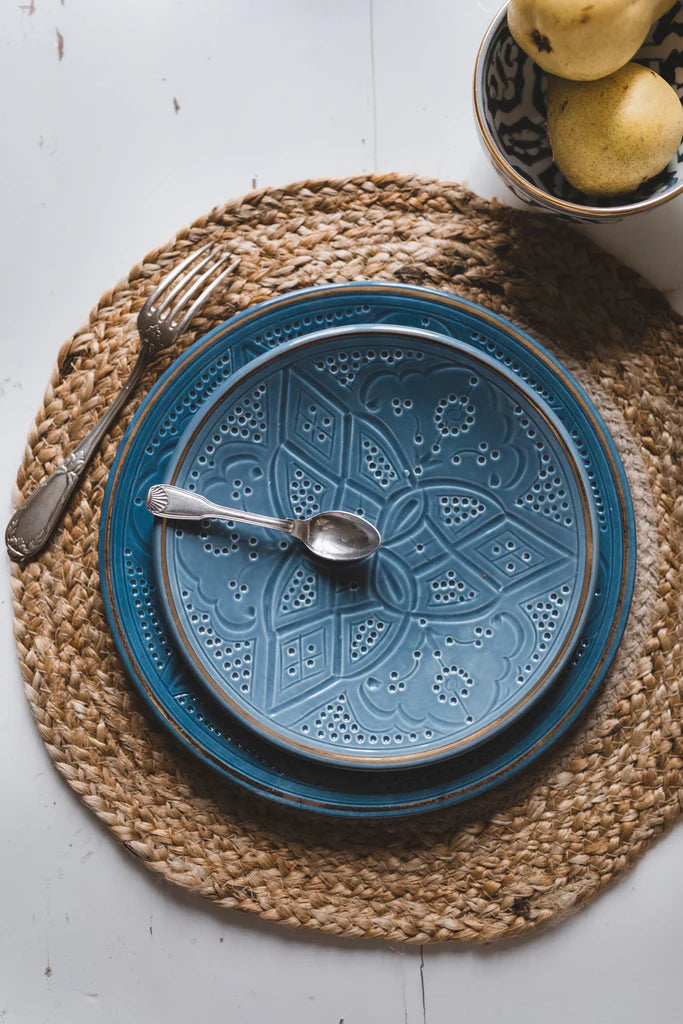 Blue Ceramic Dinner Plate with Pattern, Unique Moroccan Dinner Plate, Ceramic Tableware