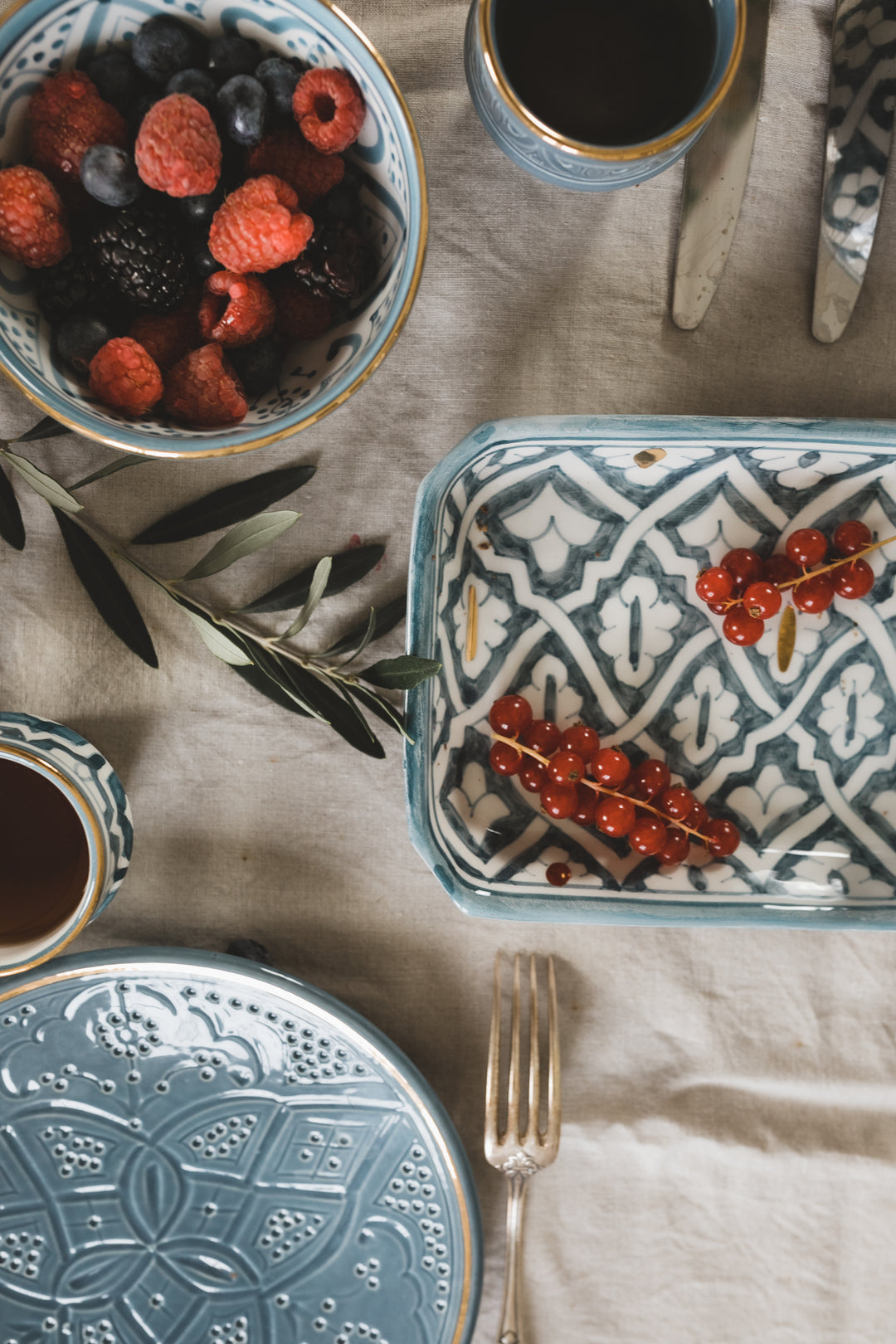 Handcrafted Blue Moroccan Ceramic Tray used for serving and decoration