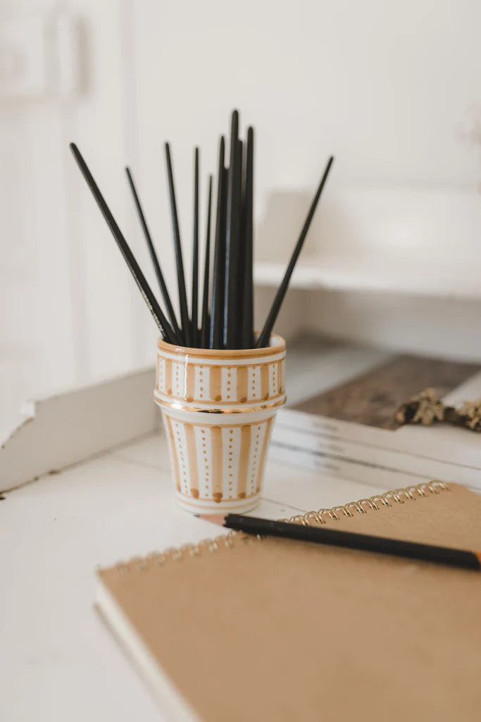 Moroccan Ceramic Tumbler – Striped Hand-Painted with Gold Accent