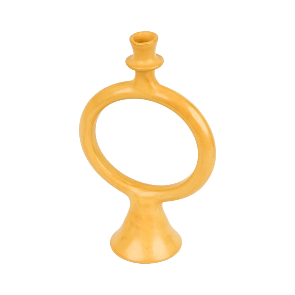 Handmade Moroccan Ring-Shaped Candlestick - Modern Ceramic Candle Holder in Yellow