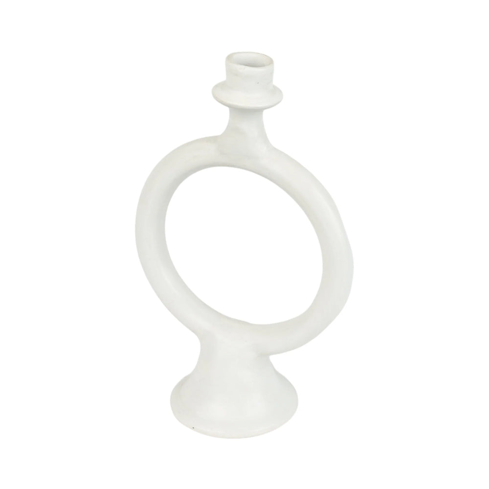 Handmade Moroccan Ring-Shaped Candlestick - Modern Ceramic Candle Holder in White