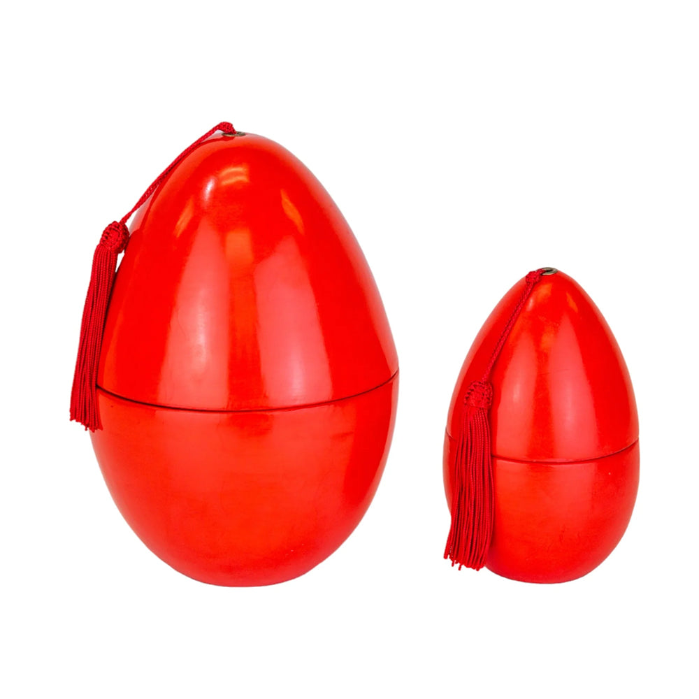 Red Moroccan Egg Candle set with tassels in various sizes