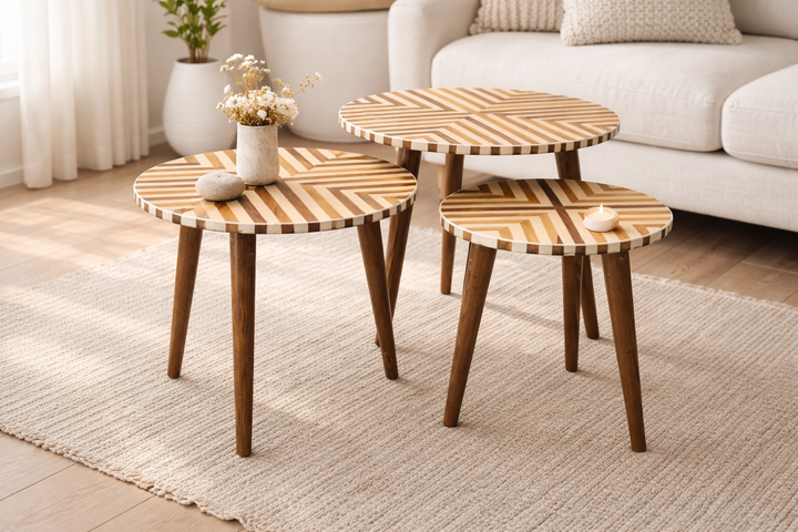 White & Wood Nesting Coffee Tables — Set of 3
