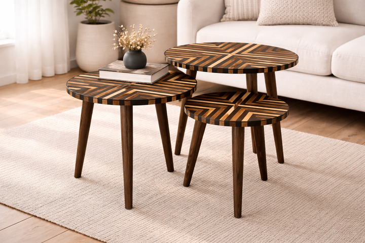 Black & Wood Nesting Coffee Tables — Set of 3