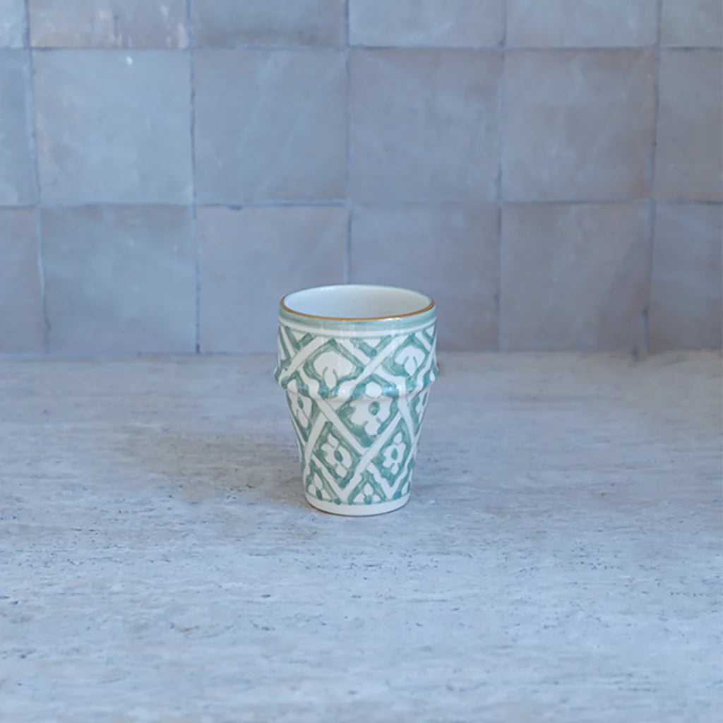 Fassia Handpainted Green & White Ceramic Cup | Tumbler