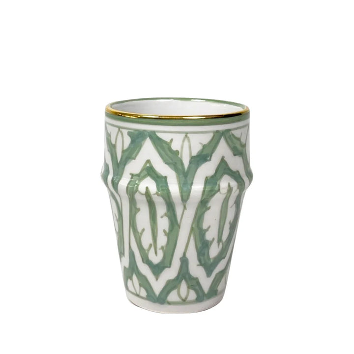 Fassia Handpainted Green & White Ceramic Cup | Tumbler