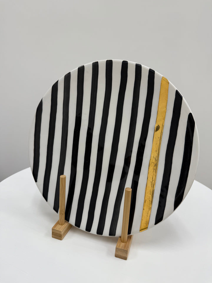 Black & White Stripe Ceramic Plate