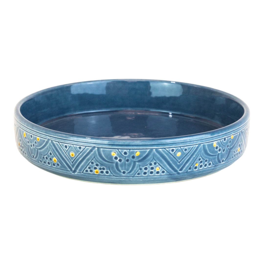 Blue-Grey Ceramic Dish – Hand-painted Moroccan Serveware with intricate details