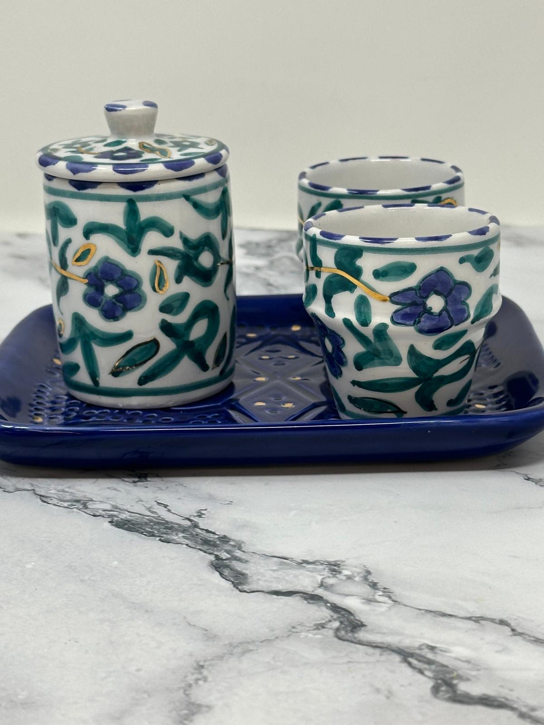 Handmade Ceramic Coffee Set – Tray, Two Cups & Canister