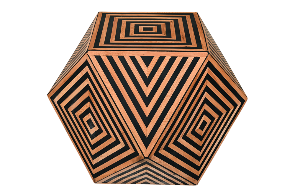 Geometric Inlay End Table handcrafted with bone and solid wood - front view