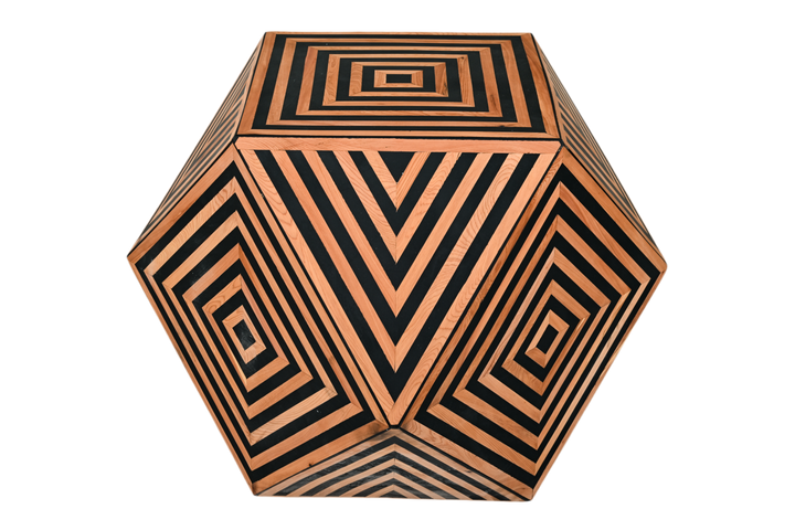 Geometric Inlay End Table handcrafted with bone and solid wood - front view