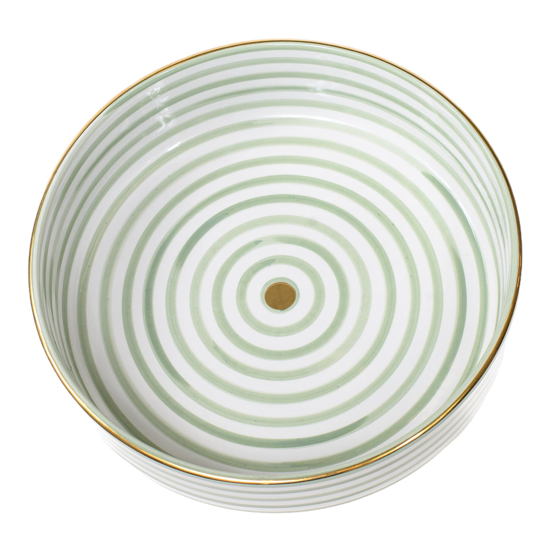 Handcrafted Moroccan Ceramic Bowl - Elegant Green, White, and Gold Serving Bowl