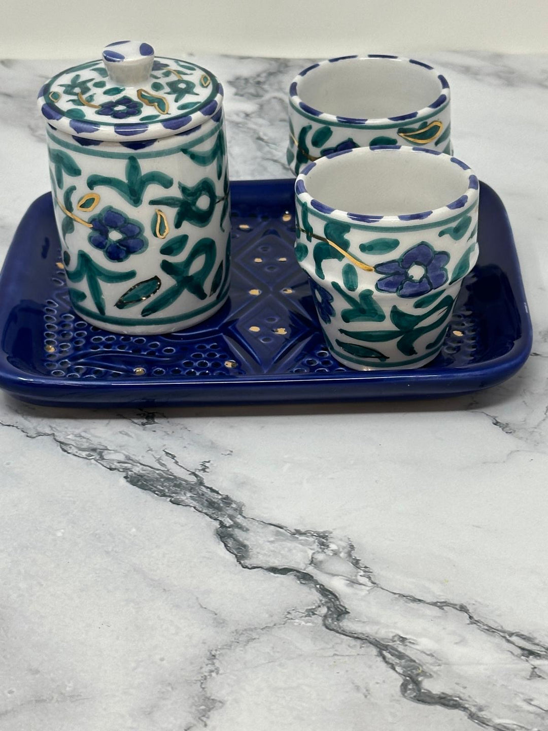 Handmade Ceramic Coffee Set – Tray, Two Cups & Canister