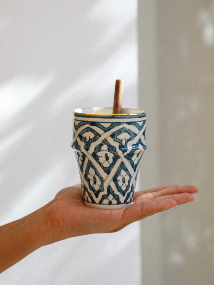 Moroccan Ceramic Tumbler – Hand-Painted with Gold Rim