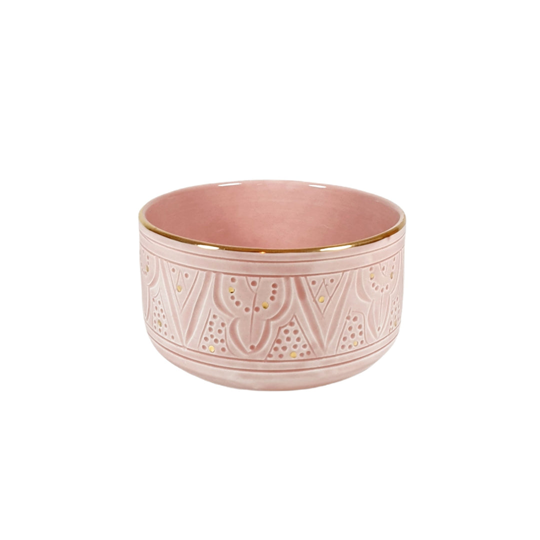 Handmade Moroccan Ceramic Bowls – Embossed Design and Gold Rim