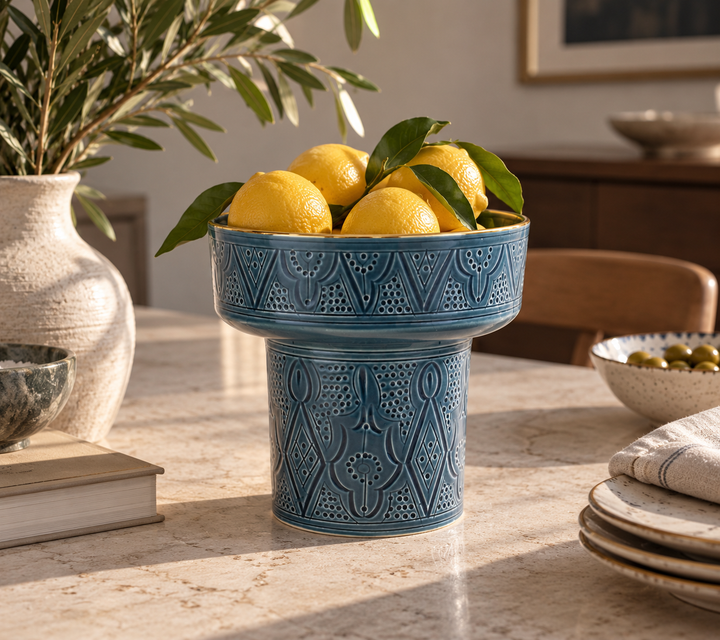 Moroccan Ceramic Footed Fruit Bowl