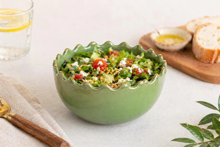 Green Scallop Edge Ceramic Bowl