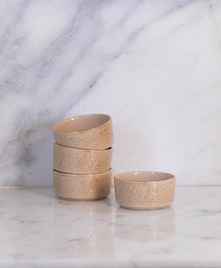 Handmade Moroccan Ceramic Bowl – Embossed Design and Gold Rim
