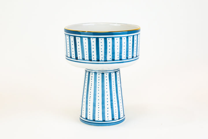 Blue Striped Pedestal Ceramic Bowl